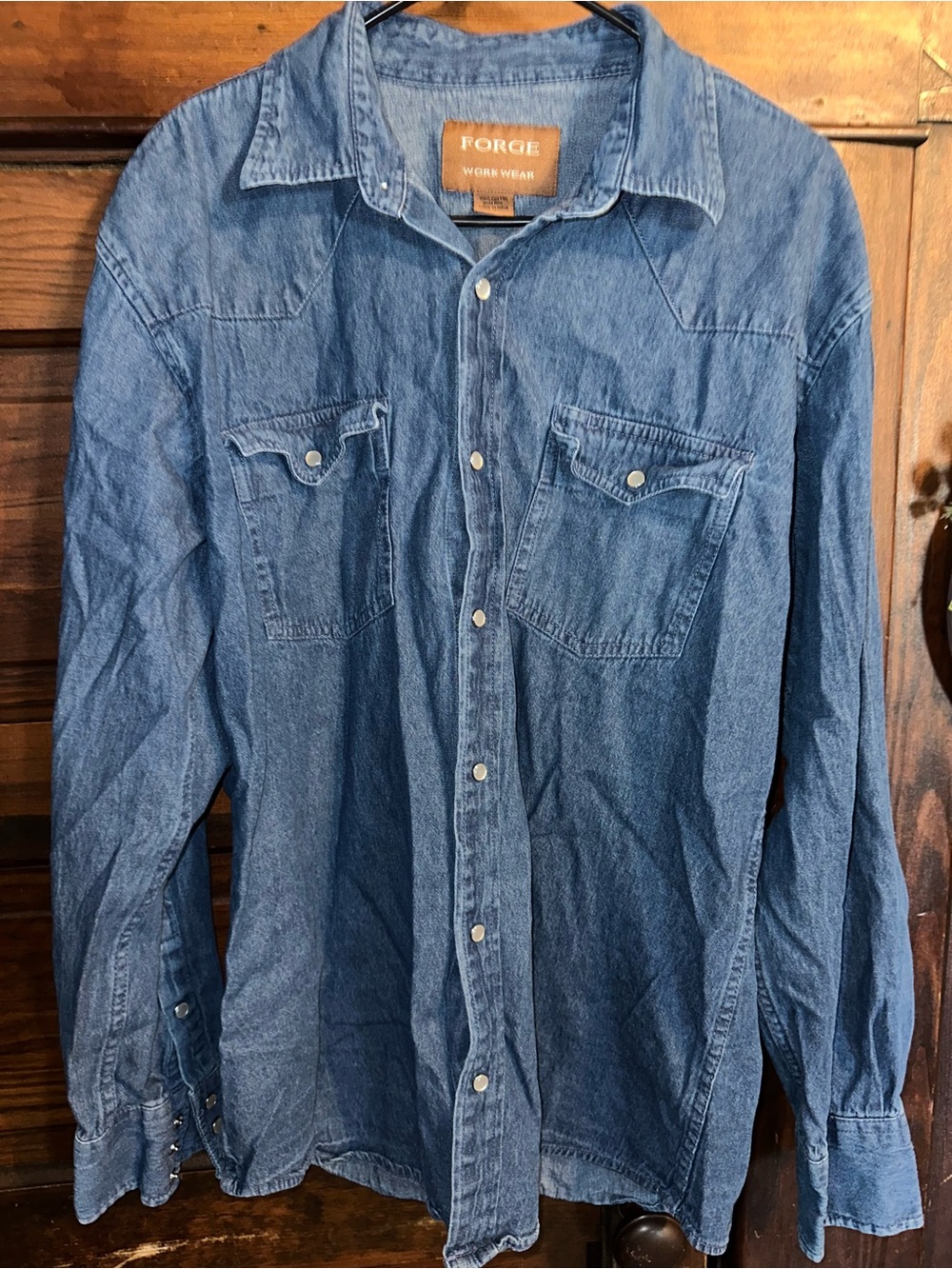Forge Workwear Denim Button-Up Shirt in Blue